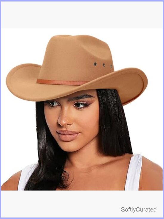 Classic Felt Wide Brim Fedora Hat with Belt Buckle Retro Cowboy Hat main image 5